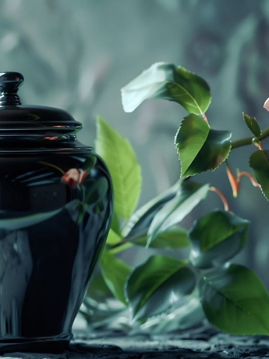 funeral urn and flower