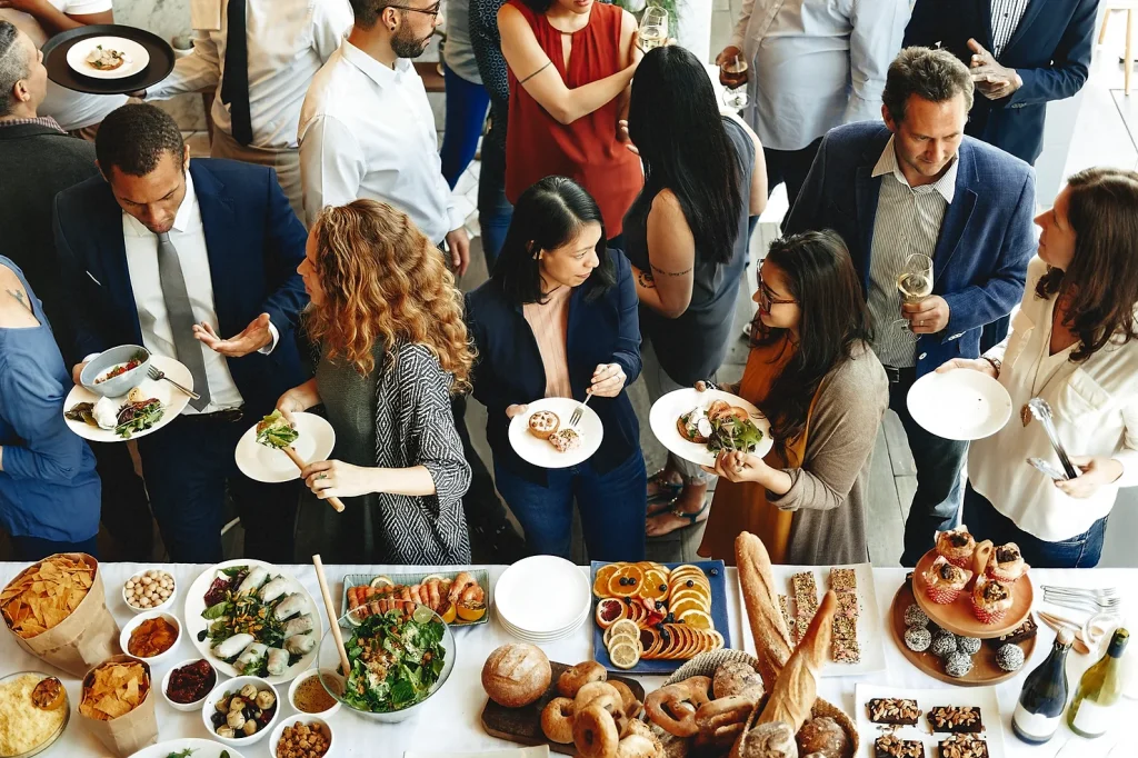 buffet style food at funeral reception