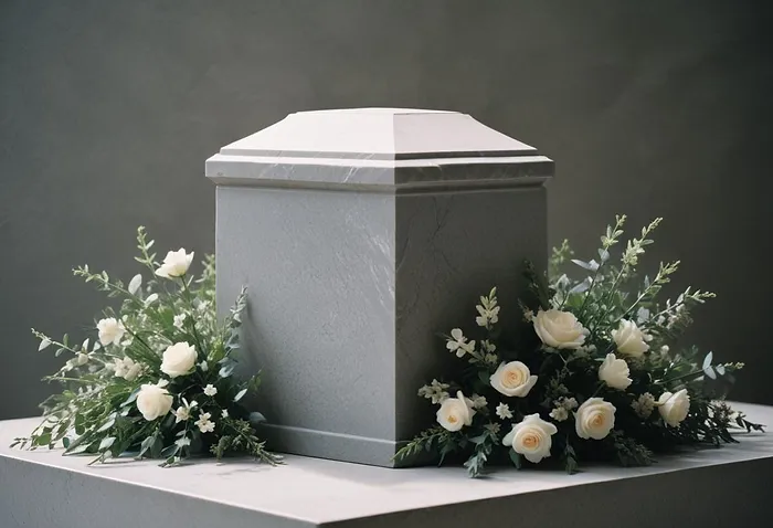 flower clusters next to urn