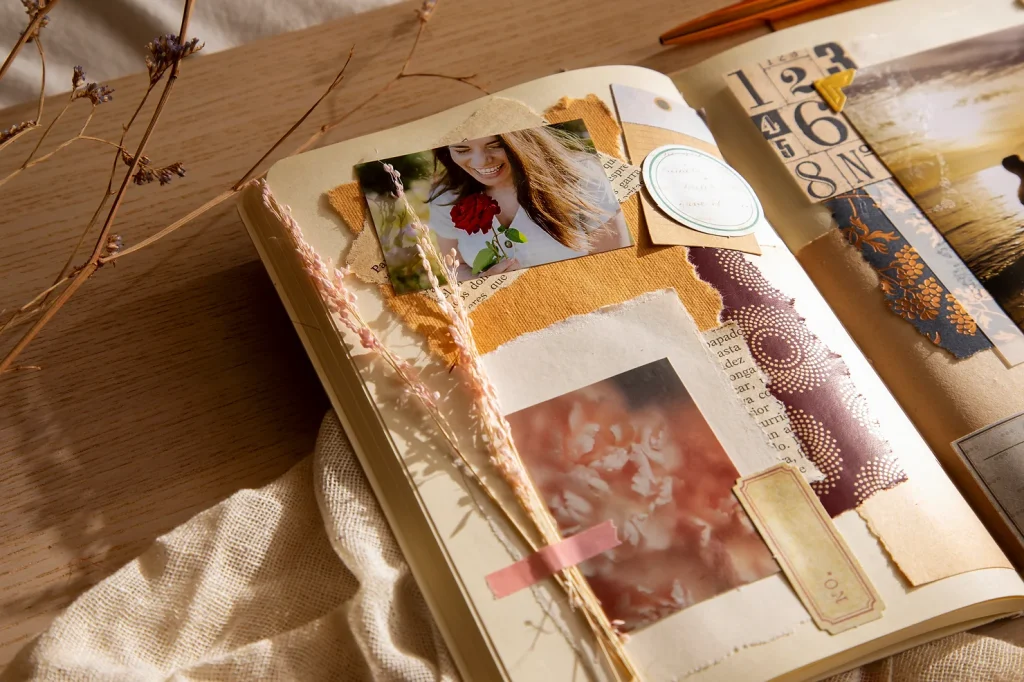 scrapbook with dried flowers