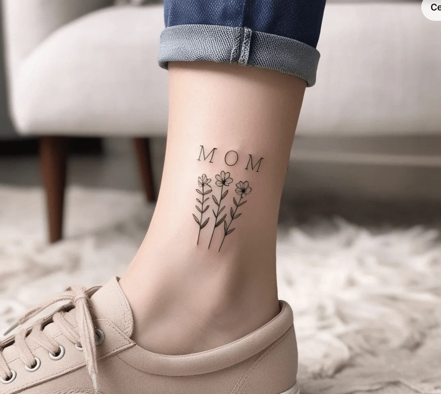 simple floral tattoo on ankle for mom