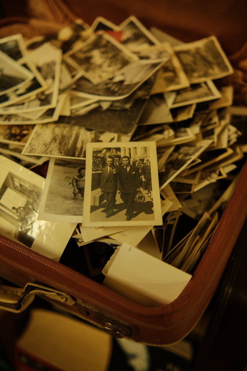 old pictures in suitcase